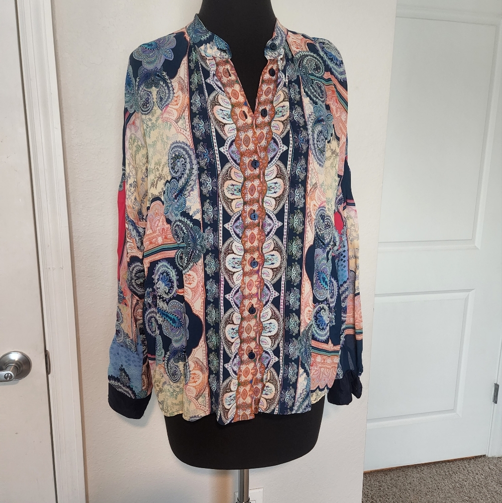 Johnny Was Bohemian Paisley Print Blouse